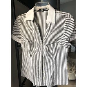 Short Sleeve Gray Striped Dress Shirt